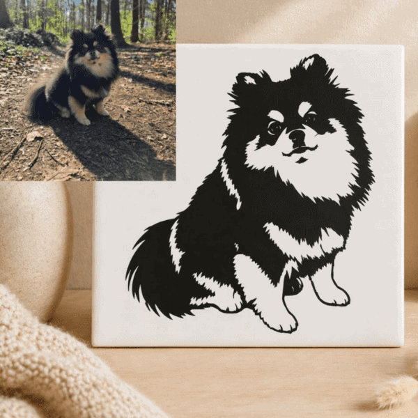 Silhouet tegeltje van een huisdier, perfect voor decoratie of als cadeau.