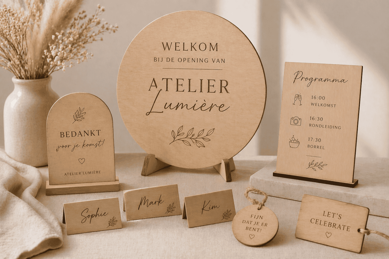 Afbeelding van op maat gemaakte zakelijke geschenken en decoraties voor evenementen.