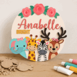 DIY Gepersonaliseerd Naambord Safarie Dieren met Bloemen